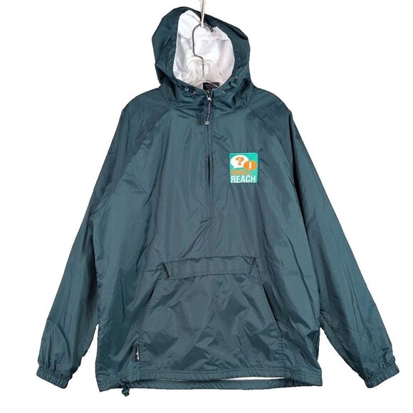 Charles River 1/4 Zip Kayak Beach Raincoat Rain Jacket Hooded Lined Green Mens M - Picture 1 of 14